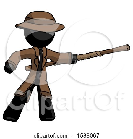 Black Detective Man Bo Staff Pointing Right Kung Fu Pose by Leo Blanchette
