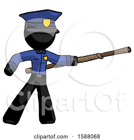 Black Police Man Bo Staff Pointing Right Kung Fu Pose by Leo Blanchette