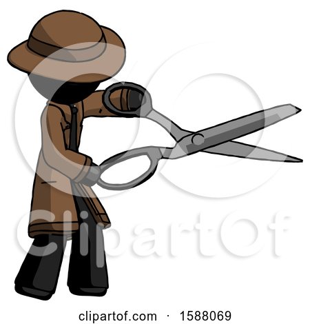 Black Detective Man Holding Giant Scissors Cutting out Something by Leo Blanchette