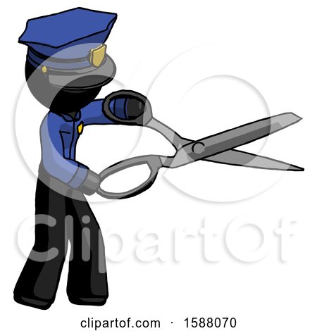 Black Police Man Holding Giant Scissors Cutting out Something by Leo Blanchette