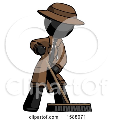 Black Detective Man Cleaning Services Janitor Sweeping Floor with Push Broom by Leo Blanchette