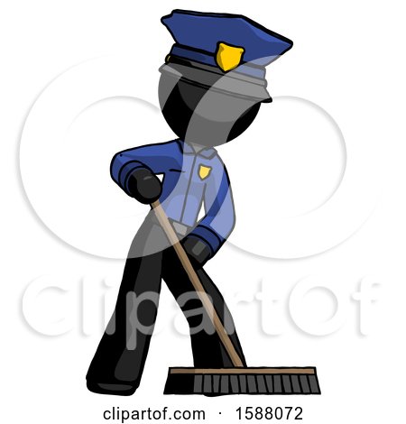 Black Police Man Cleaning Services Janitor Sweeping Floor with Push Broom by Leo Blanchette