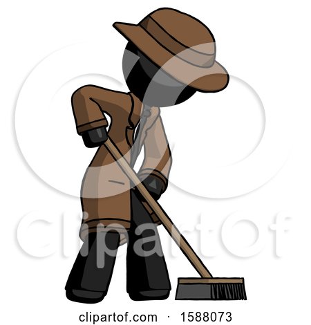 Black Detective Man Cleaning Services Janitor Sweeping Side View by Leo Blanchette
