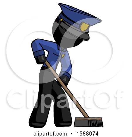 Black Police Man Cleaning Services Janitor Sweeping Side View by Leo Blanchette