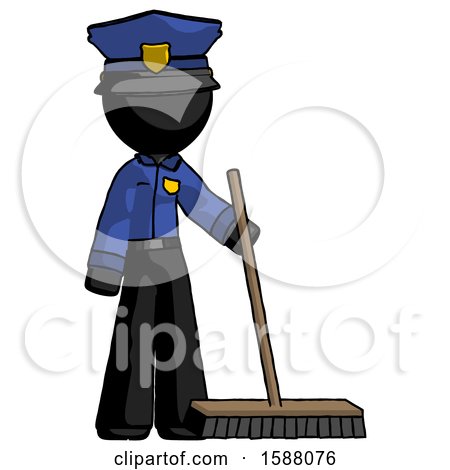 Black Police Man Standing with Industrial Broom by Leo Blanchette