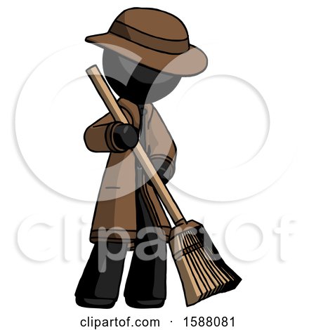 Black Detective Man Sweeping Area with Broom by Leo Blanchette