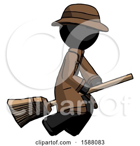 Black Detective Man Flying on Broom by Leo Blanchette