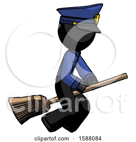 Black Police Man Flying on Broom by Leo Blanchette