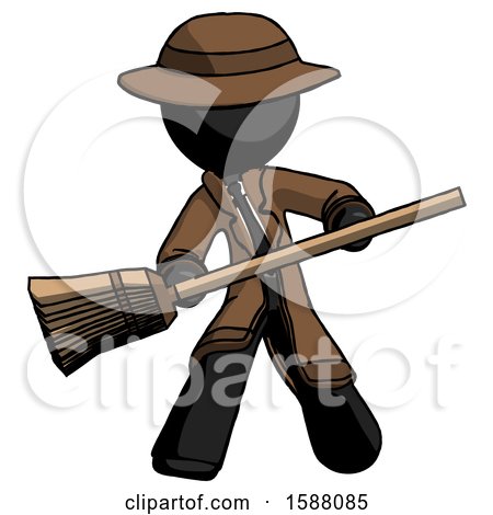 Black Detective Man Broom Fighter Defense Pose by Leo Blanchette