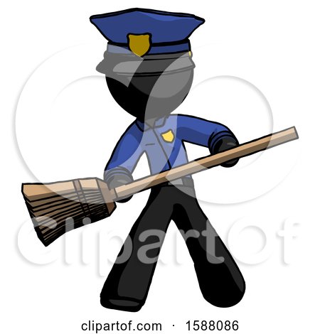 Black Police Man Broom Fighter Defense Pose by Leo Blanchette