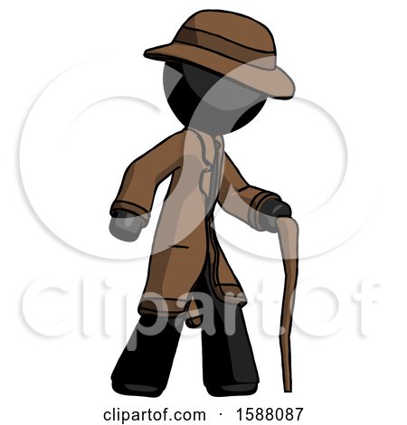 Black Detective Man Walking with Hiking Stick by Leo Blanchette