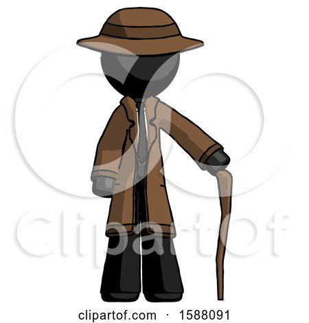 Black Detective Man Standing with Hiking Stick by Leo Blanchette