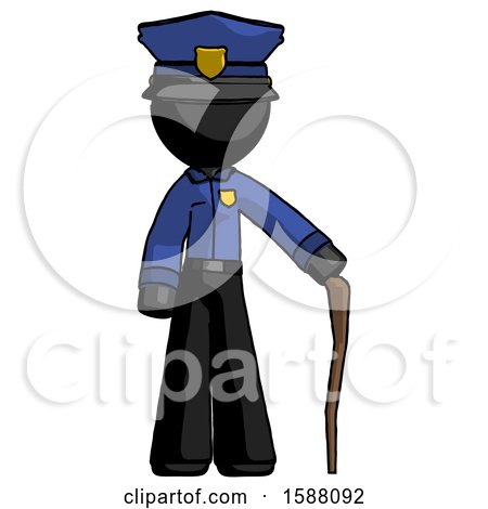 Black Police Man Standing with Hiking Stick by Leo Blanchette