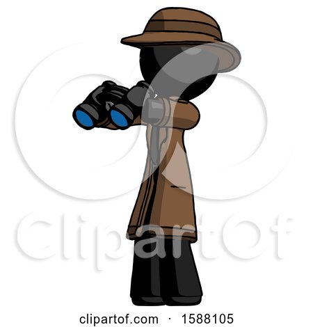 Black Detective Man Holding Binoculars Ready to Look Left by Leo Blanchette