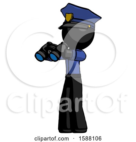 Black Police Man Holding Binoculars Ready to Look Left by Leo Blanchette