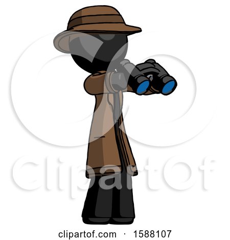 Black Detective Man Holding Binoculars Ready to Look Right by Leo Blanchette