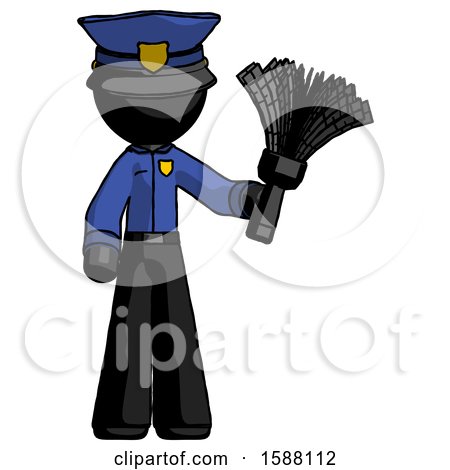 Black Police Man Holding Feather Duster Facing Forward by Leo Blanchette