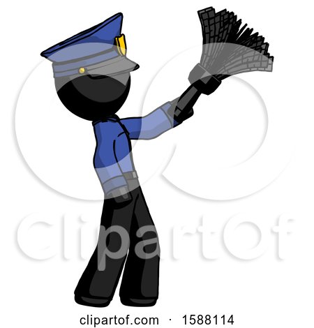 Black Police Man Dusting with Feather Duster Upwards by Leo Blanchette