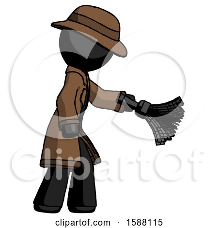 Black Detective Man Dusting with Feather Duster Downwards by Leo Blanchette