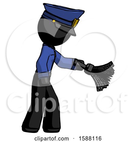 Black Police Man Dusting with Feather Duster Downwards by Leo Blanchette