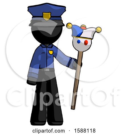 Black Police Man Holding Jester Staff by Leo Blanchette
