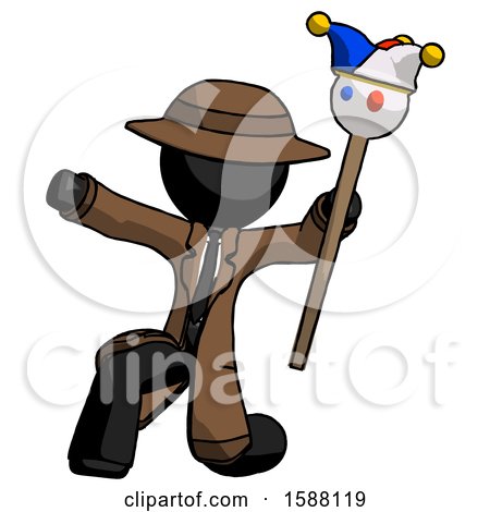 Black Detective Man Holding Jester Staff Posing Charismatically by Leo Blanchette