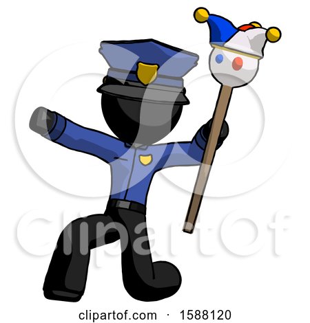 Black Police Man Holding Jester Staff Posing Charismatically by Leo Blanchette