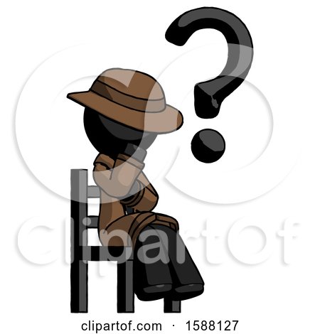 Black Detective Man Question Mark Concept, Sitting on Chair Thinking by Leo Blanchette