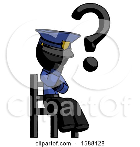 Black Police Man Question Mark Concept, Sitting on Chair Thinking by Leo Blanchette
