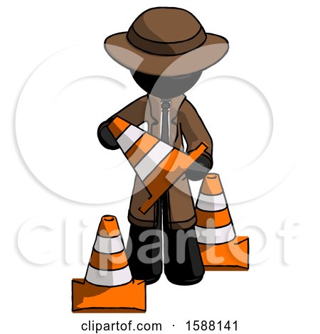 Black Detective Man Holding a Traffic Cone by Leo Blanchette
