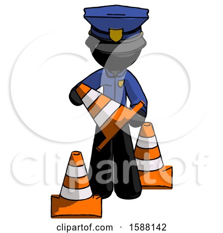 Black Police Man Holding a Traffic Cone by Leo Blanchette