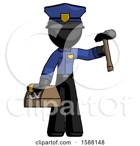 Black Police Man Holding Tools and Toolchest Ready to Work by Leo Blanchette