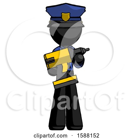 Black Police Man Holding Large Drill by Leo Blanchette