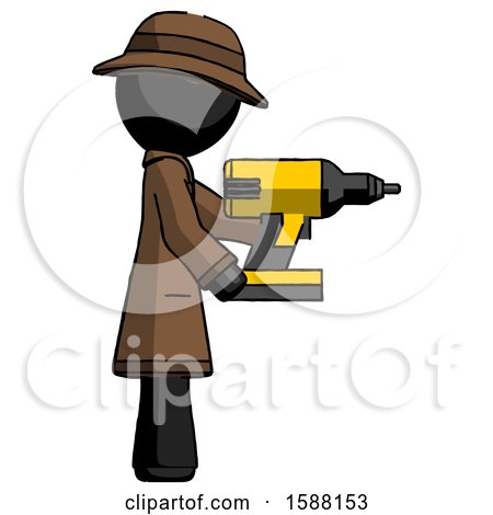 Black Detective Man Using Drill Drilling Something on Right Side by Leo Blanchette