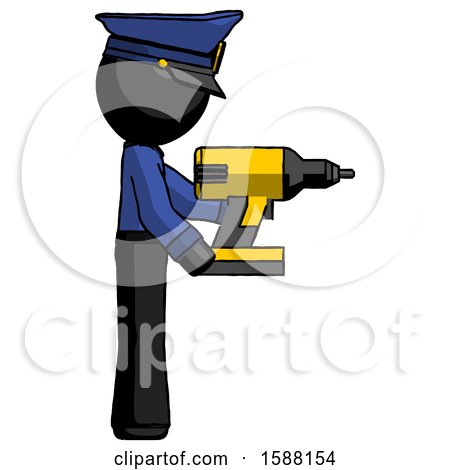 Black Police Man Using Drill Drilling Something on Right Side by Leo Blanchette