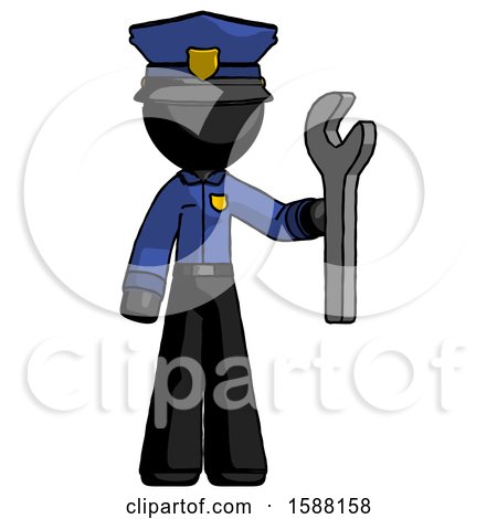 Black Police Man Holding Wrench Ready to Repair or Work by Leo Blanchette