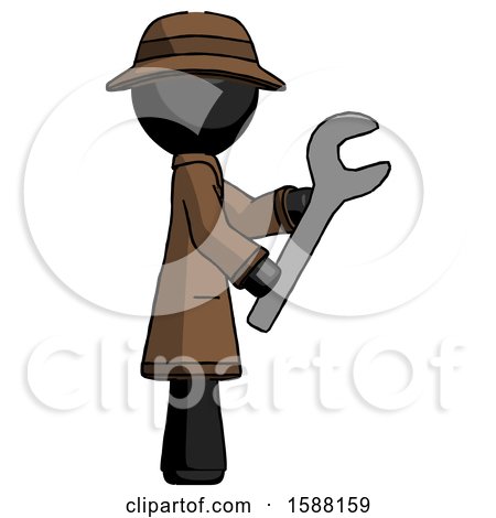 Black Detective Man Using Wrench Adjusting Something to Right by Leo Blanchette