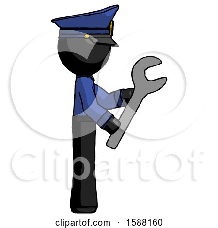 Black Police Man Using Wrench Adjusting Something to Right by Leo Blanchette