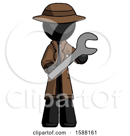 Black Detective Man Holding Large Wrench with Both Hands by Leo Blanchette