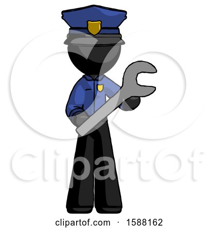 Black Police Man Holding Large Wrench with Both Hands by Leo Blanchette