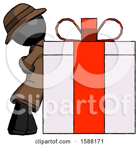 Black Detective Man Gift Concept - Leaning Against Large Present by Leo Blanchette