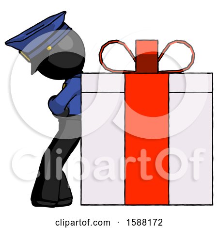 Black Police Man Gift Concept - Leaning Against Large Present by Leo Blanchette