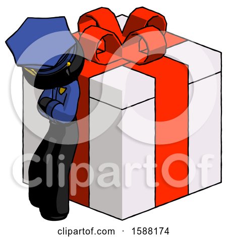 Black Police Man Leaning on Gift with Red Bow Angle View by Leo Blanchette