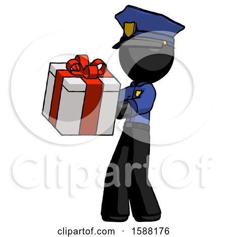 Black Police Man Presenting a Present with Large Red Bow on It by Leo Blanchette