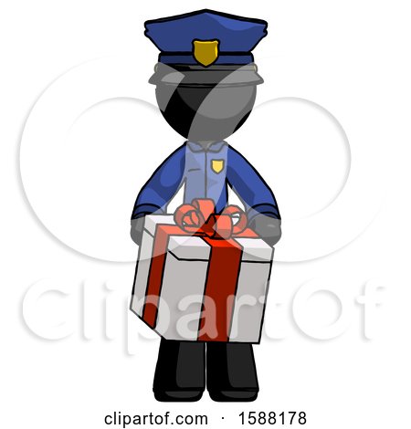 Black Police Man Gifting Present with Large Bow Front View by Leo Blanchette
