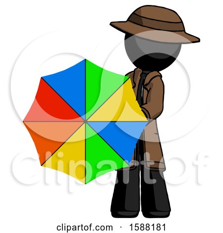 Black Detective Man Holding Rainbow Umbrella out to Viewer by Leo Blanchette