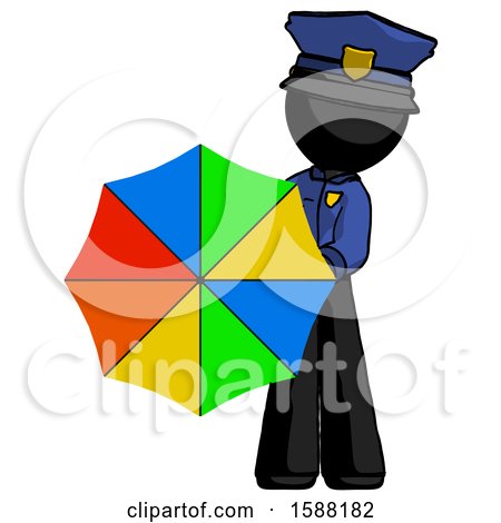 Black Police Man Holding Rainbow Umbrella out to Viewer by Leo Blanchette