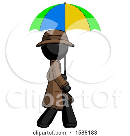 Black Detective Man Walking with Colored Umbrella by Leo Blanchette