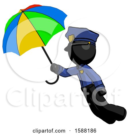 Black Police Man Flying with Rainbow Colored Umbrella by Leo Blanchette