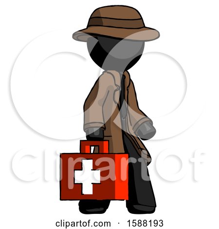 Black Detective Man Walking with Medical Aid Briefcase to Right by Leo Blanchette